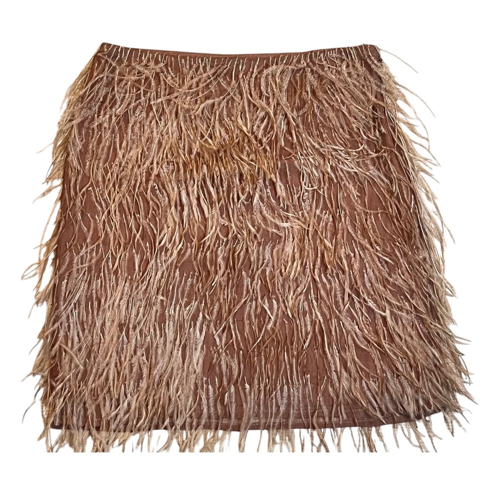 Gold Hawk Bronze Brown Ostrich Feather Mini Skirt Party Festival Glam Womens S - Picture 2 of 6